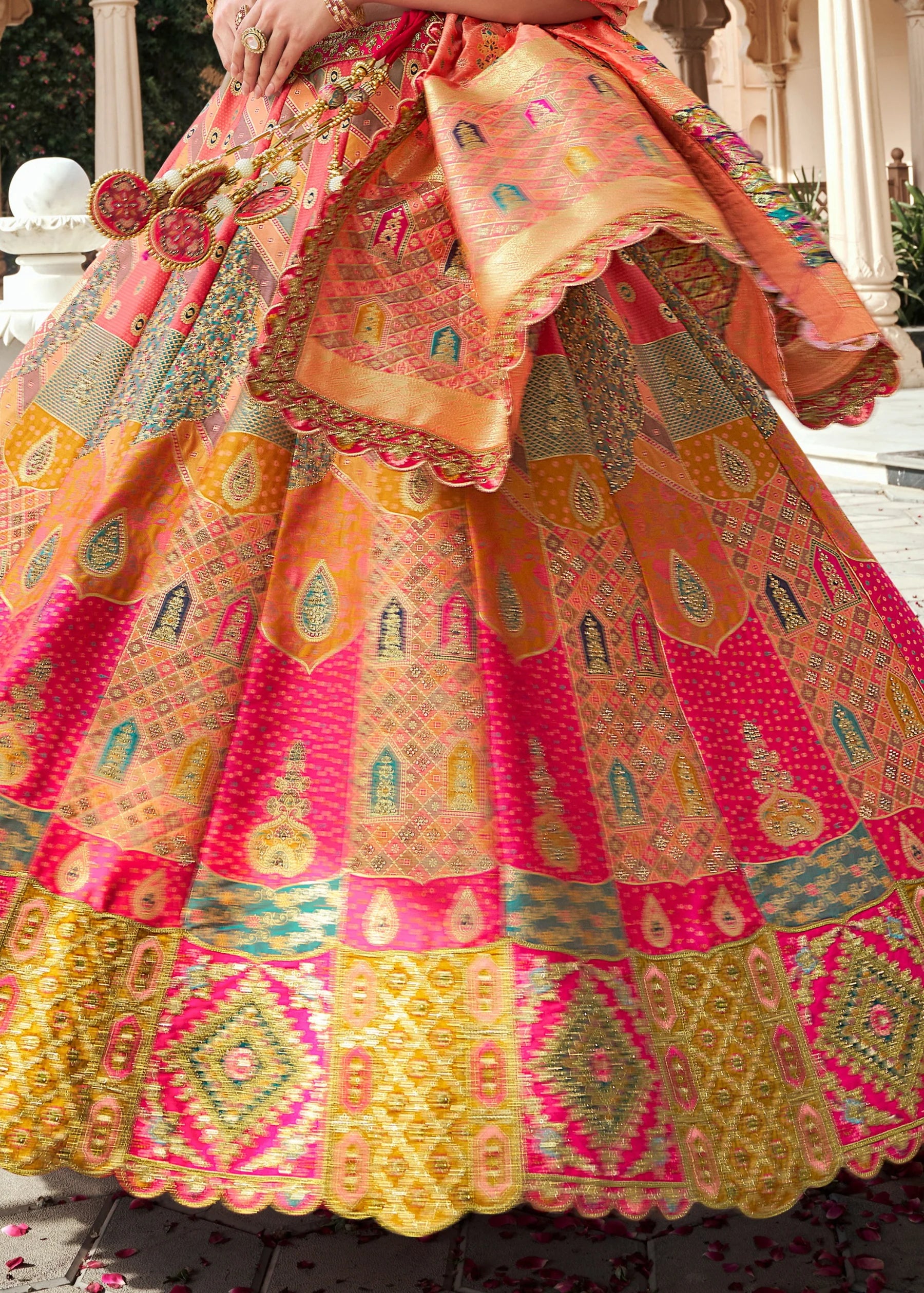 Peach Pink Banarasi Silk Lehenga Choli with Zarkan Work