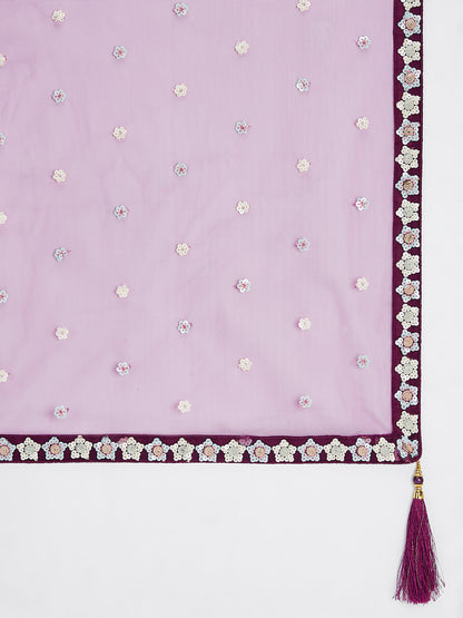 Burgundy Net Floral Sequins Embroidery Lehenga Choli with Dupatta

