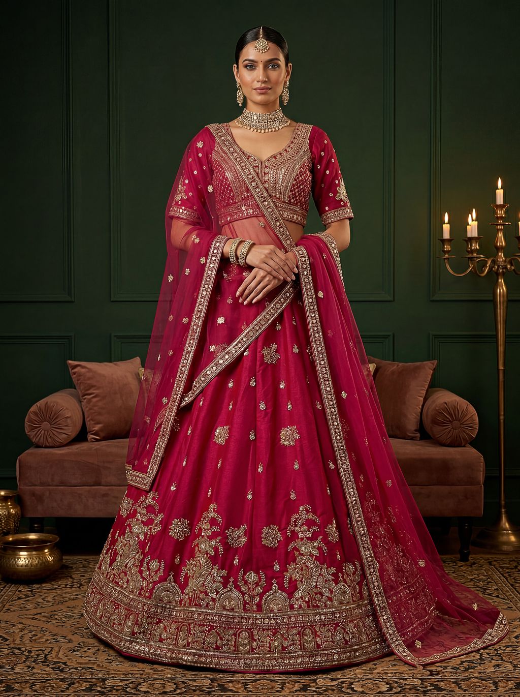 Rani Pure Soft Gadwal Silk Heavy Embroidery Work Bridal Lehenga Choli 