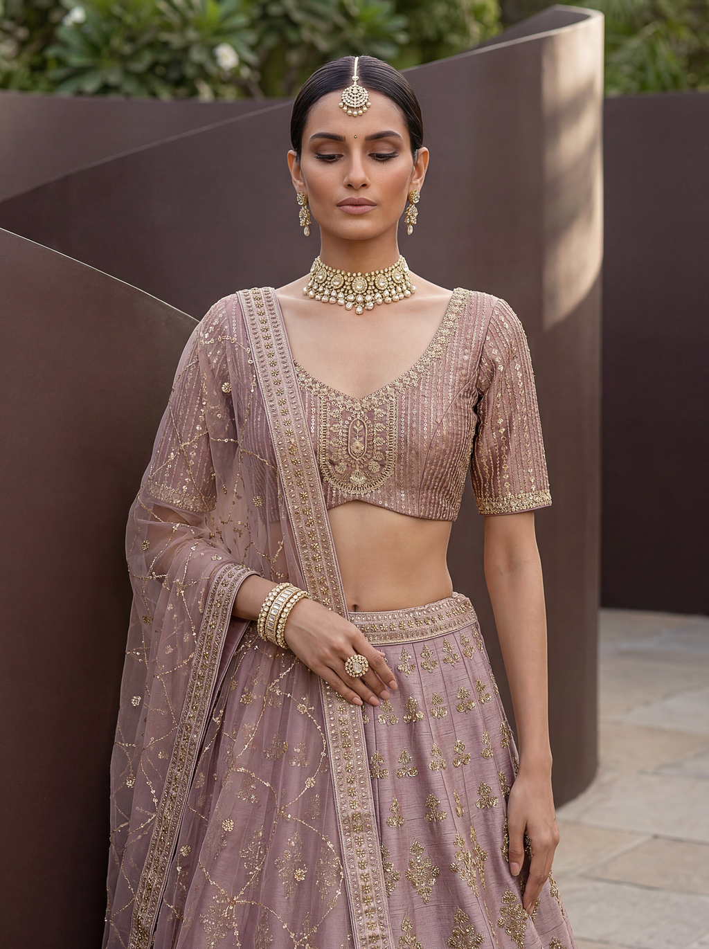 Powder Pink Pure Soft Heavy Silk Sequins Embroidery Work Bridal Lehenga 
