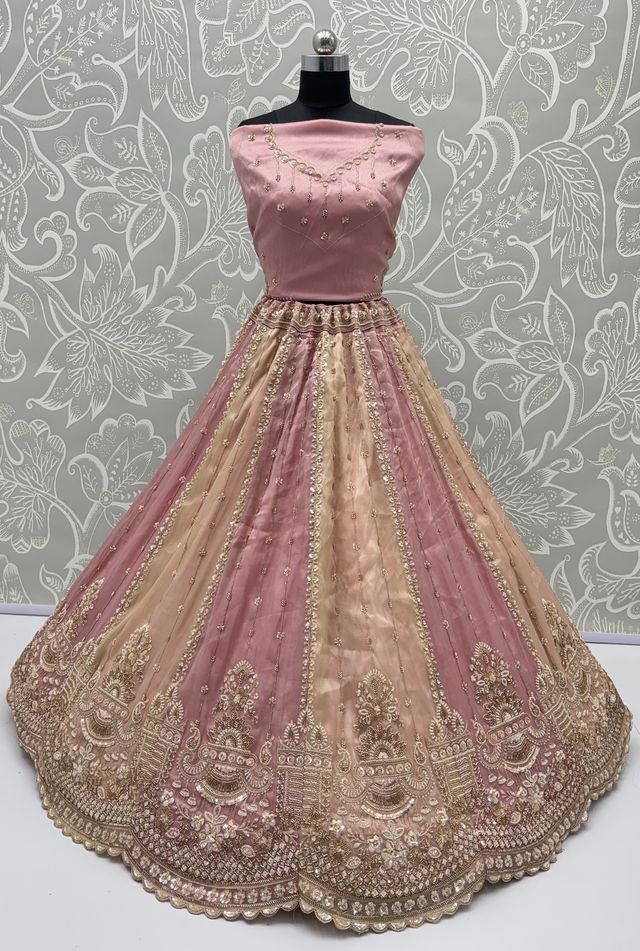 Multi Pure Soft Satin Silk Heavy Beads Motif Zari Embroidery Sequins Work Bridal Lehenga Choli