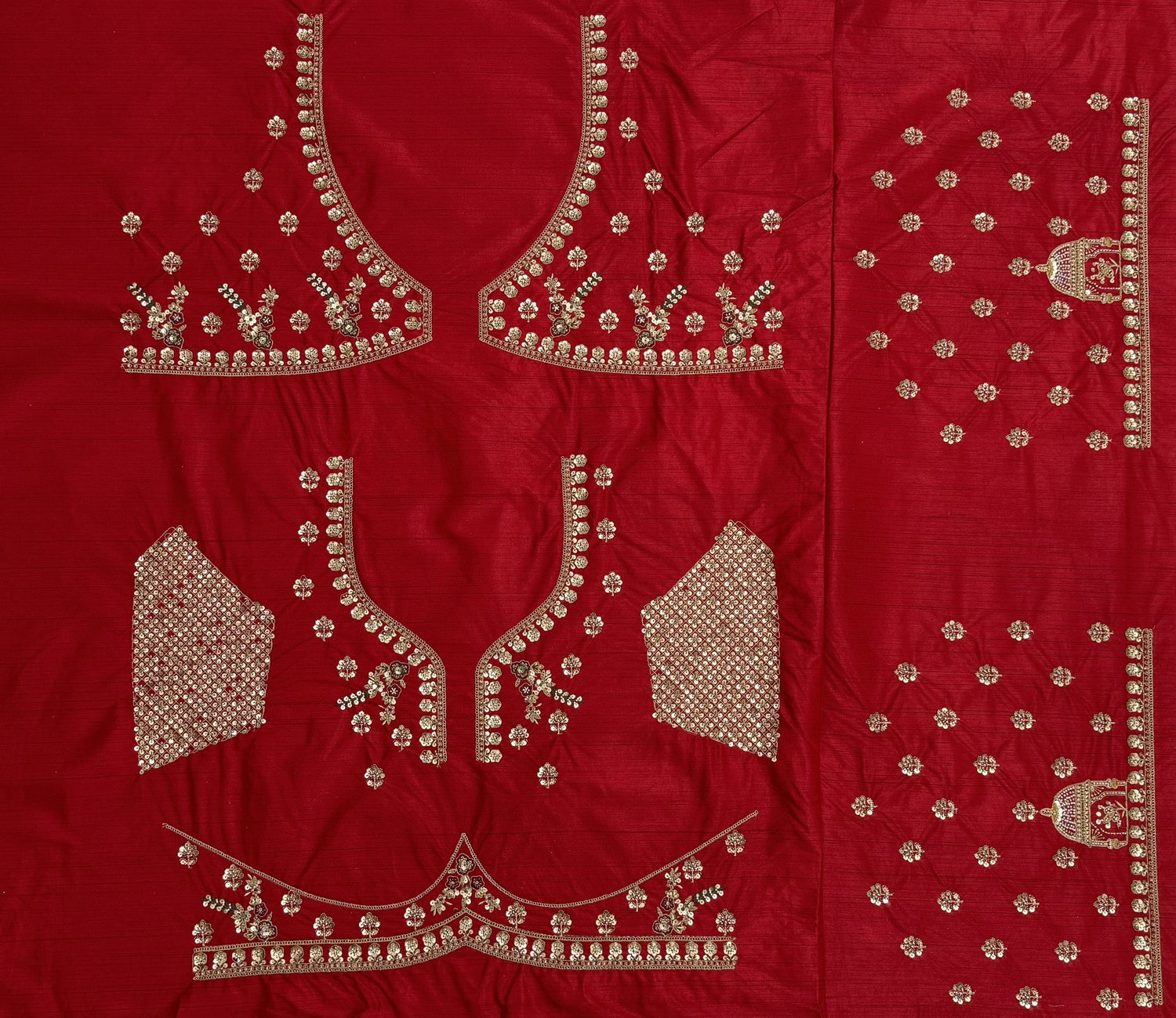 Red Pure Gadhwal Silk Khatali Handwork Sequins &amp; Crystal Bridal Lehenga Choli