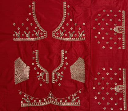 Red Pure Gadhwal Silk Khatali Handwork Sequins &amp; Crystal Bridal Lehenga Choli