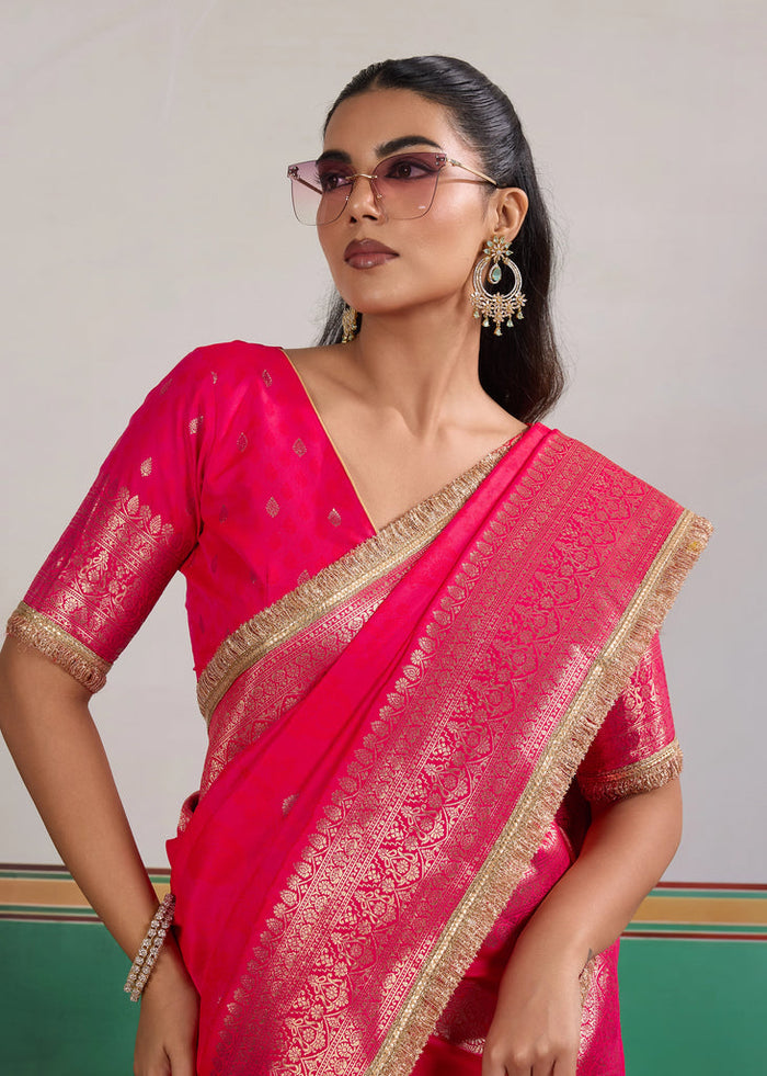 Pink Woven Banarasi Satin Silk Saree Japan Satin Saree Anant Tex Exports Pvt.Ltd..