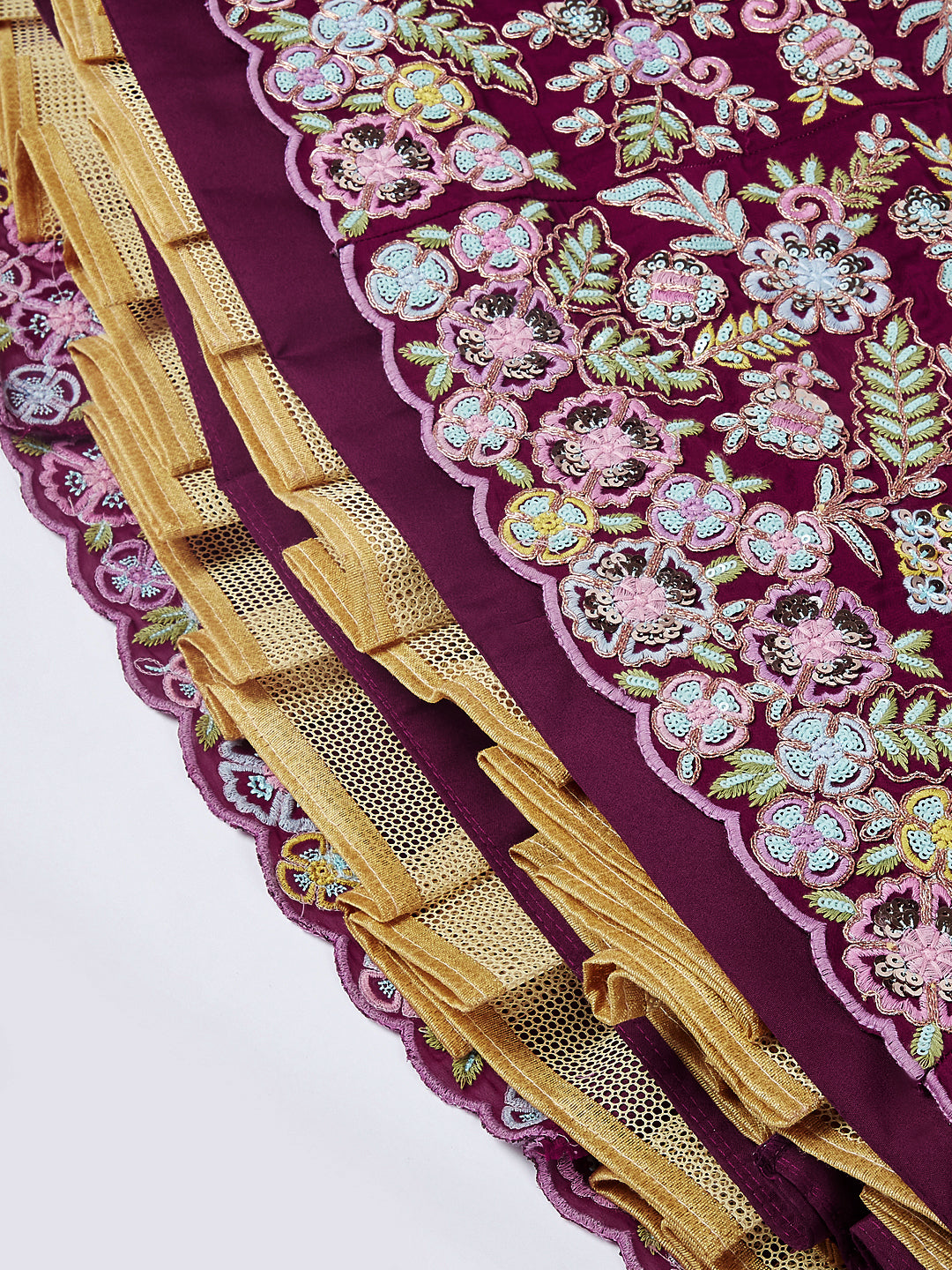 Burgundy Georgette Sequins Thread Embroidery Lehenga Choli &amp; Dupatta