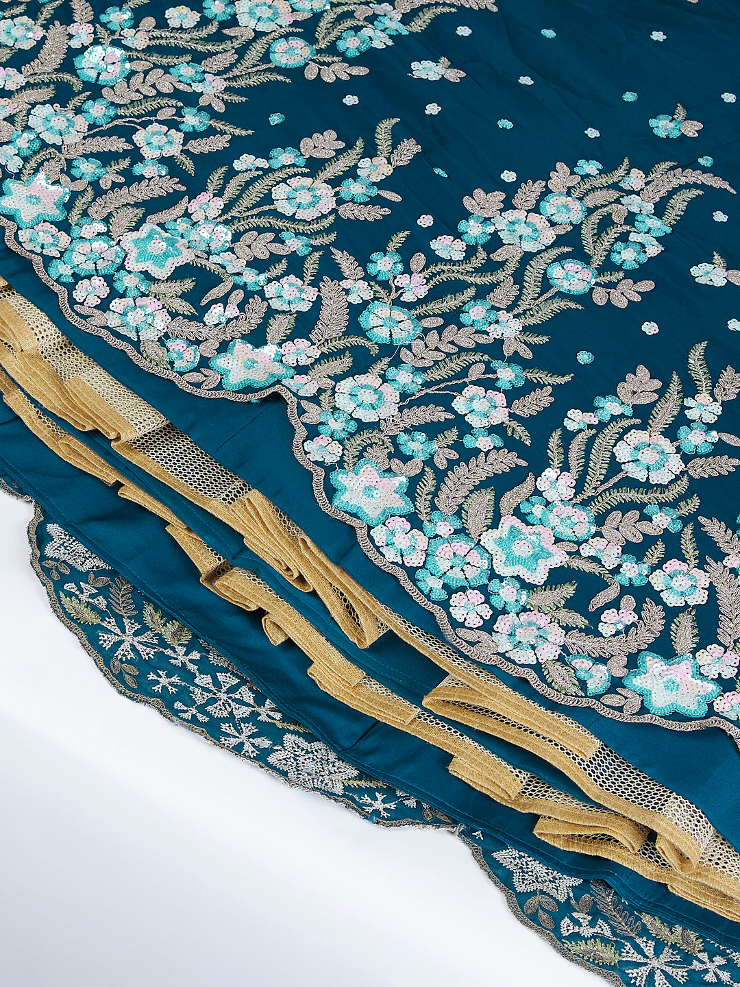 Teal Georgette Sequins &amp; Thread Embroidery Lehenga Choli &amp; Dupatta