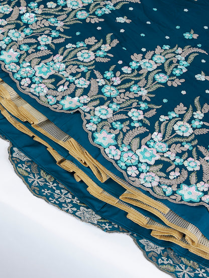 Teal Georgette Sequins &amp; Thread Embroidery Lehenga Choli &amp; Dupatta
