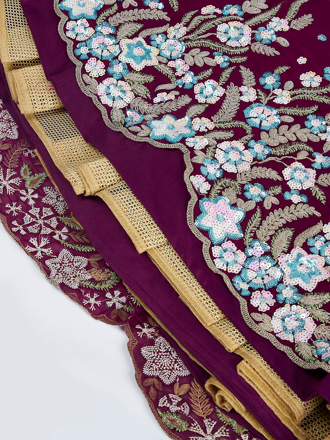 Burgundy Georgette Sequins and Thread Embroidery Lehenga Choli &amp; Dupatta