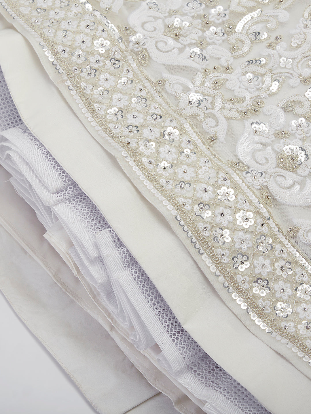 Cream Net Sequins and Thread Embroidery Lehenga Choli &amp; Dupatta