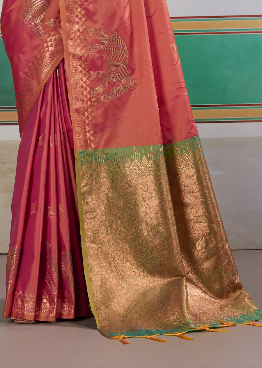 Rani Pink Pure Soft Silk Handloom Saree Panetar Saree Anant Tex Exports Pvt.Ltd..