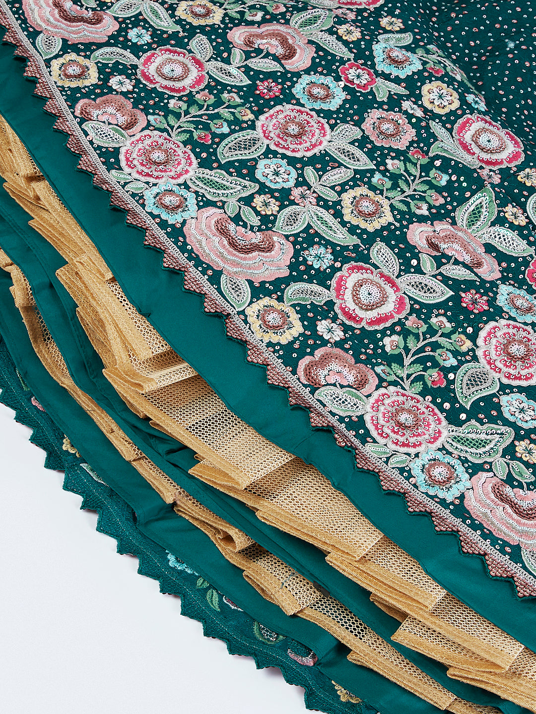 Green Pure Chiffon Sequins Thread Embroidery Lehenga Choli &amp; Dupatta