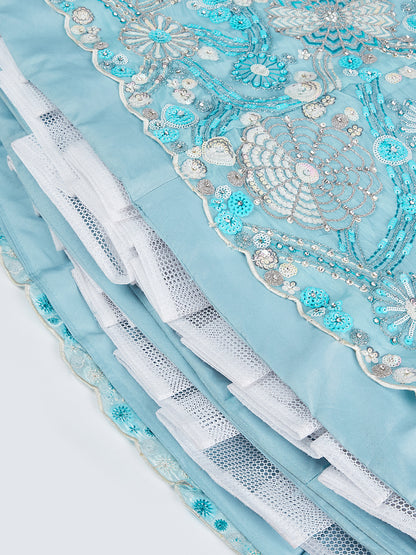 Sky Blue Organza Sequins and Thread Embroidery Lehenga Choli &amp; Dupatta