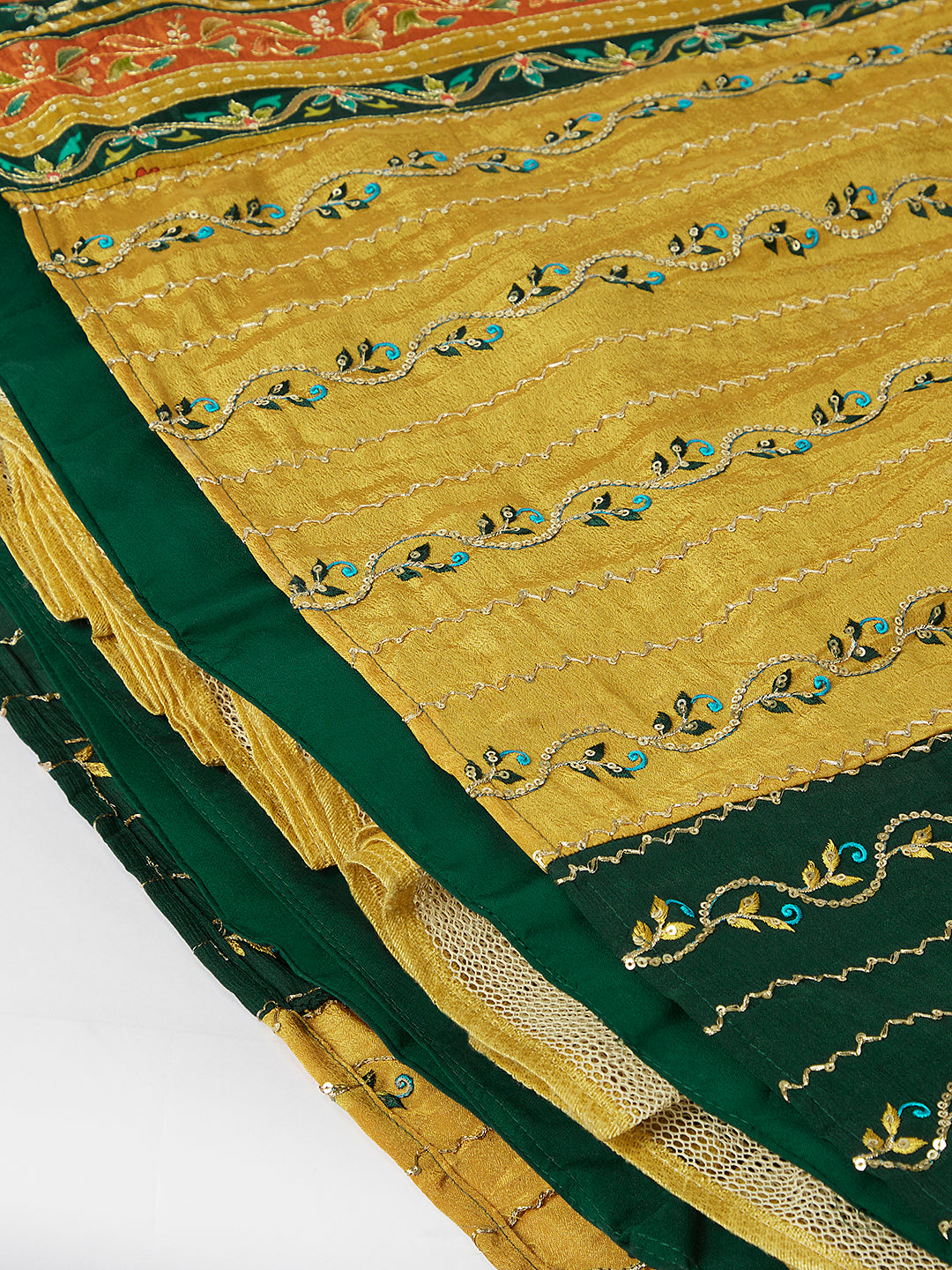 Green Chiffon Position Print with Sequins Embroidery Lehenga Choli