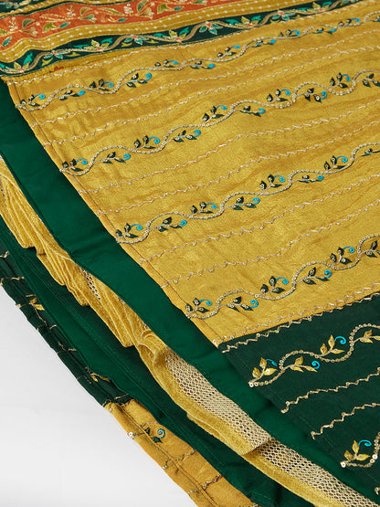 Green Chiffon Position Print with Sequins Embroidery Lehenga Choli