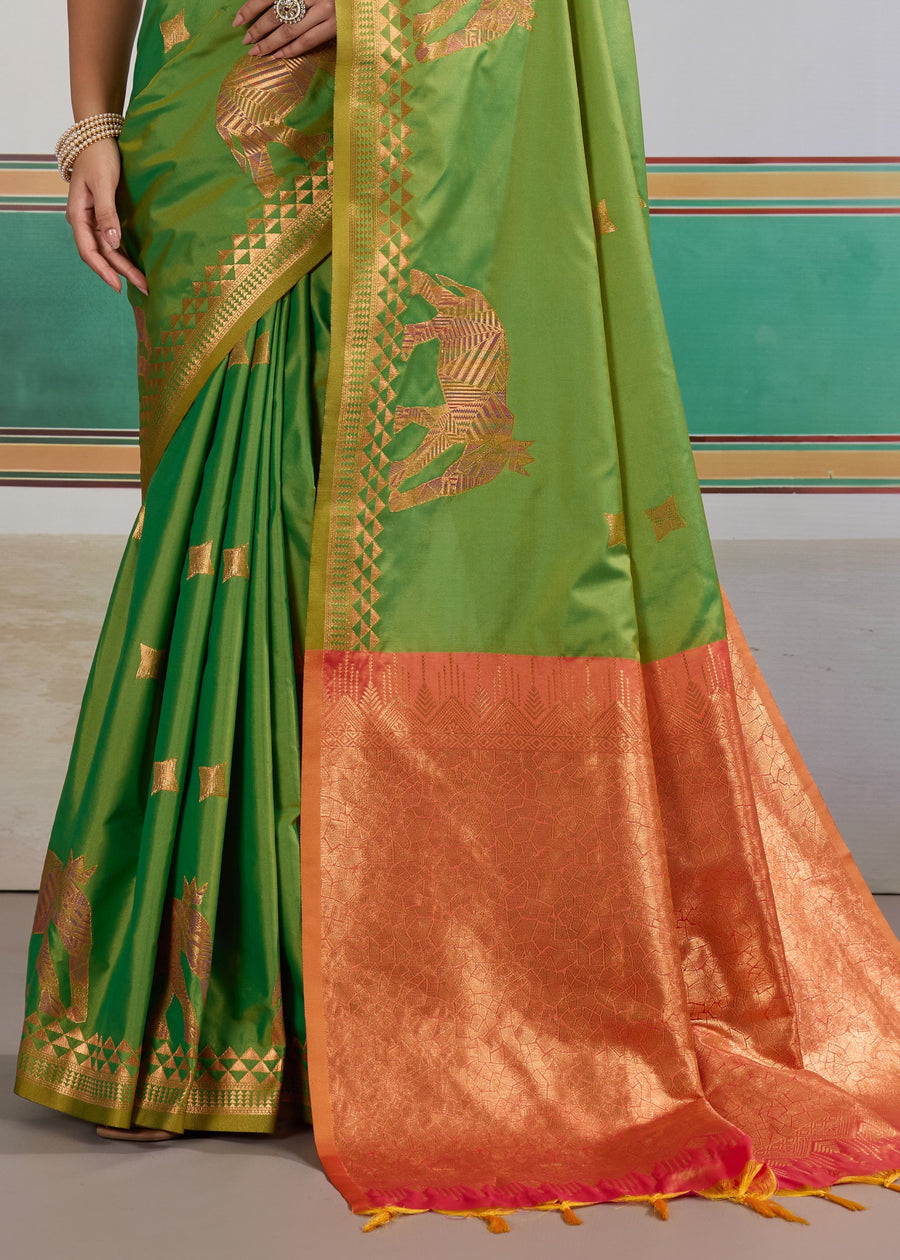 Green Pure Soft Silk Handloom Saree Panetar Saree Anant Tex Exports Pvt.Ltd..