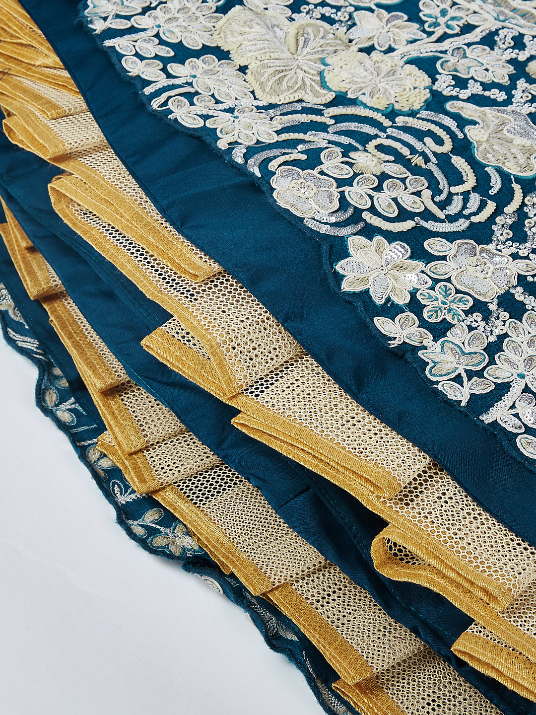 Teal Georgette Sequins Thread Embroidery Lehenga Choli &amp; Dupatta