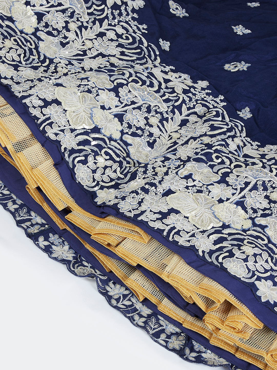 Navy Blue Georgette Sequins Thread Embroidery Lehenga Choli &amp; Dupatta