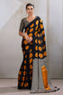 Orange Printed Polka Dots Satin Crepe Saree 