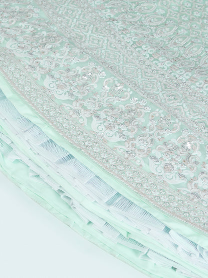 Turquoise blue Net Sequins and Thread Embroidery Lehenga Choli &amp; Dupatta