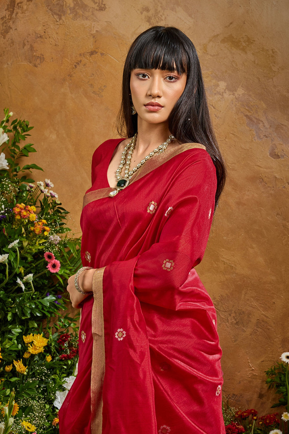 Red Pure Soft Tussar Handloom Silk Saree 