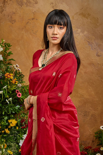 Red Pure Soft Tussar Handloom Silk Saree 