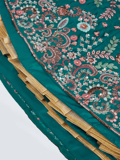Green Georgette Sequins and Thread Embroidery Lehenga Choli &amp; Dupatta