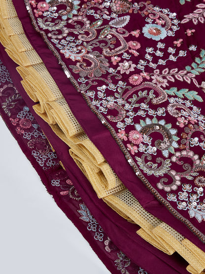 Burgundy Georgette Sequins and Thread Embroidery Lehenga Choli &amp; Dupatta