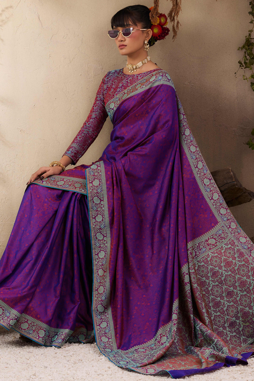Purple Pure Silk Kanjivaram Handloom Banarasi Saree 