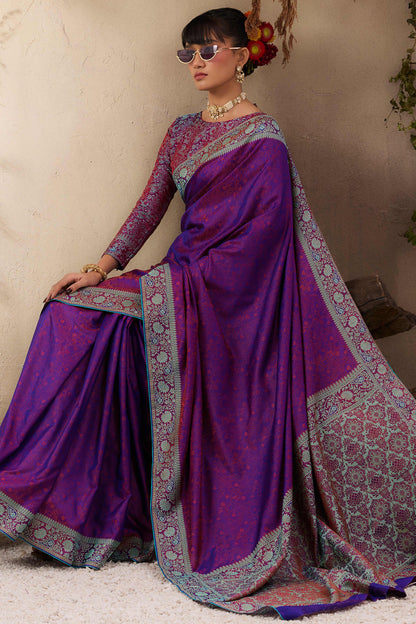 Purple Pure Silk Kanjivaram Handloom Banarasi Saree 
