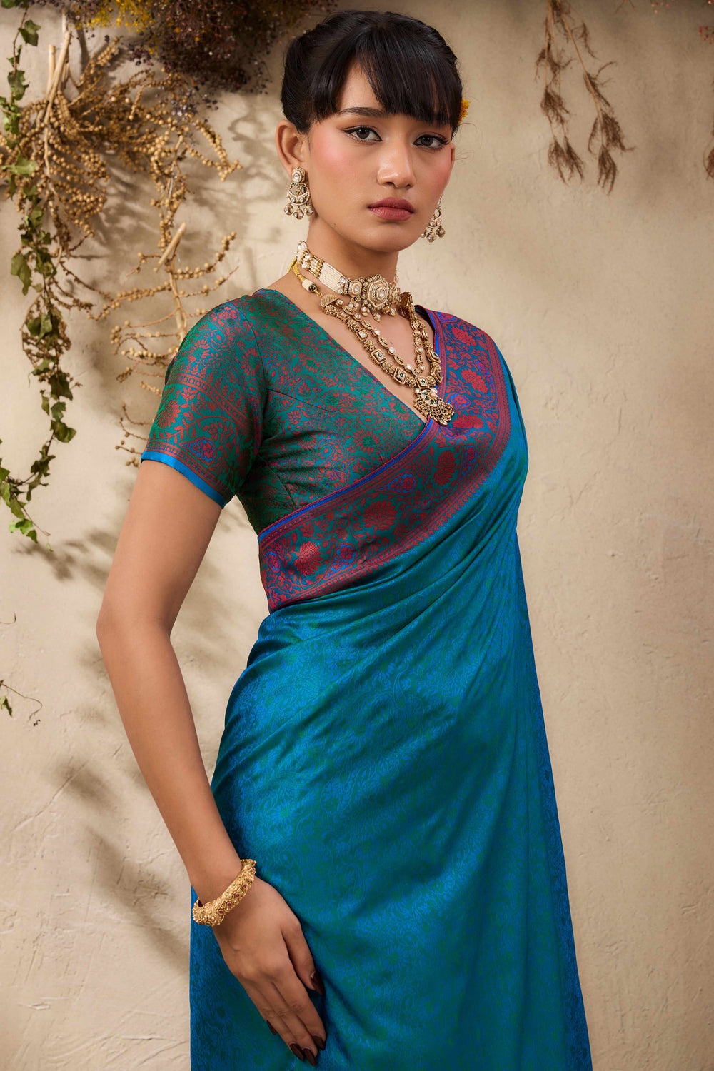 Teal Pure Silk Kanjivaram Handloom Banarasi Saree 