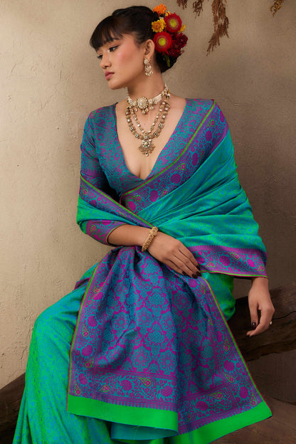 Turquoise Pure Silk Kanjivaram Handloom Banarasi Saree 