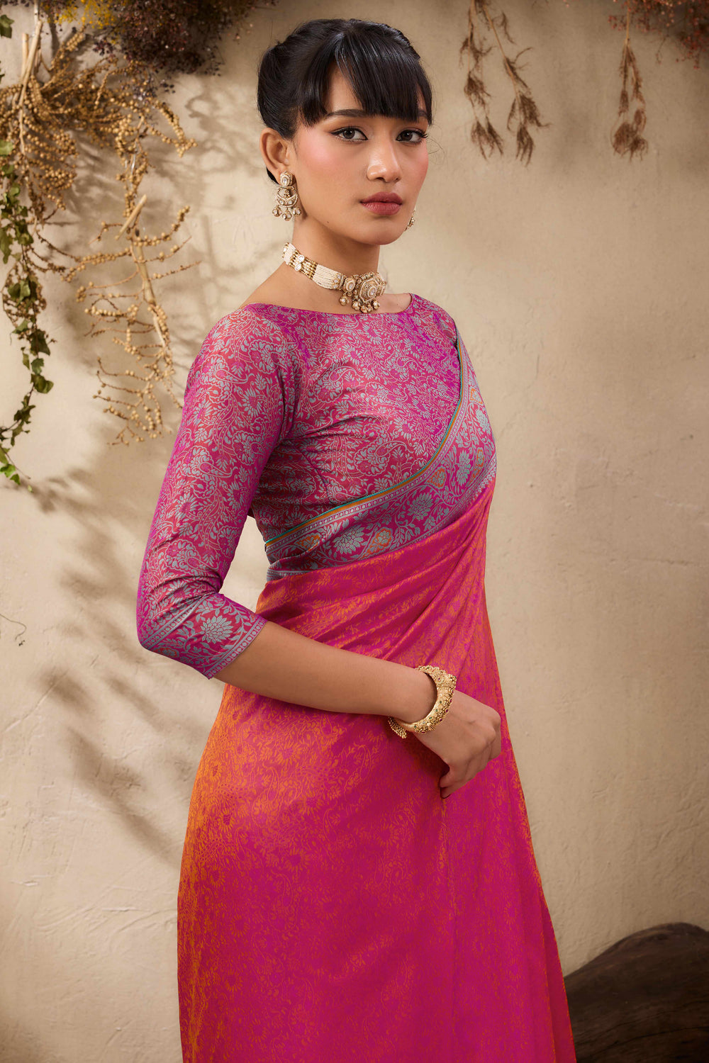 Magenta Pure Silk Kanjivaram Handloom Banarasi Saree ##color## Patola Saree with premium fabric and embroidery