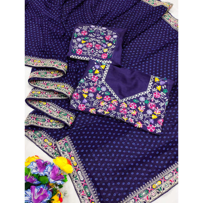 Blue Bandhani Printed Georgette Saree With Embroidered Border 