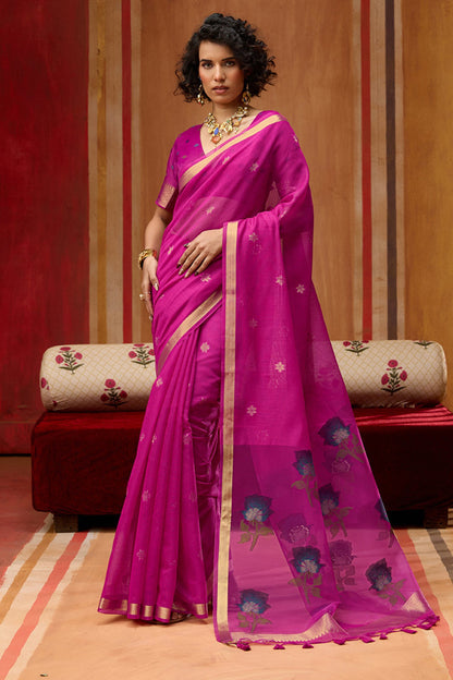 Pink Pure Soft Moonga Cotton Handloom Saree 