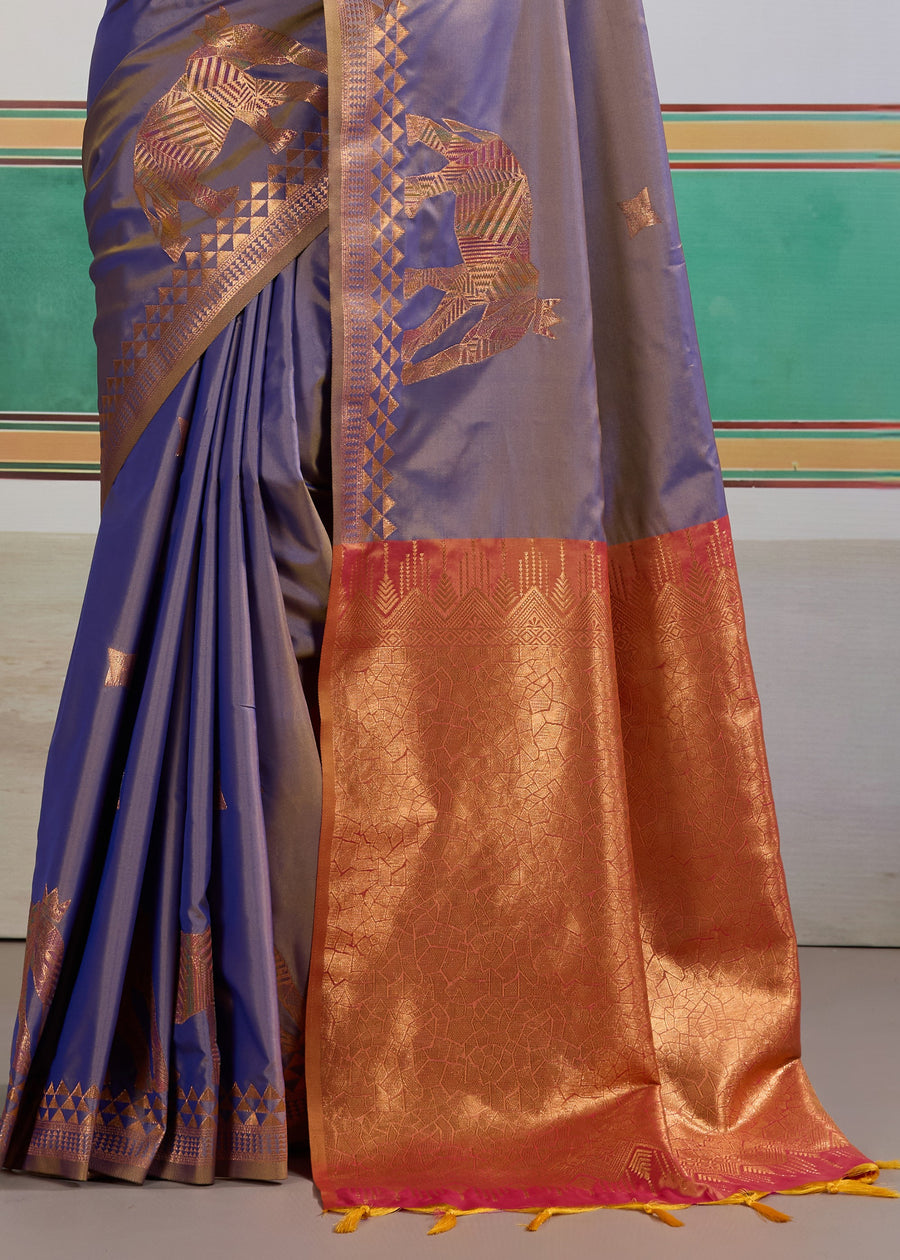 Lavender Pure Soft Silk Handloom Saree Panetar Saree Anant Tex Exports Pvt.Ltd..