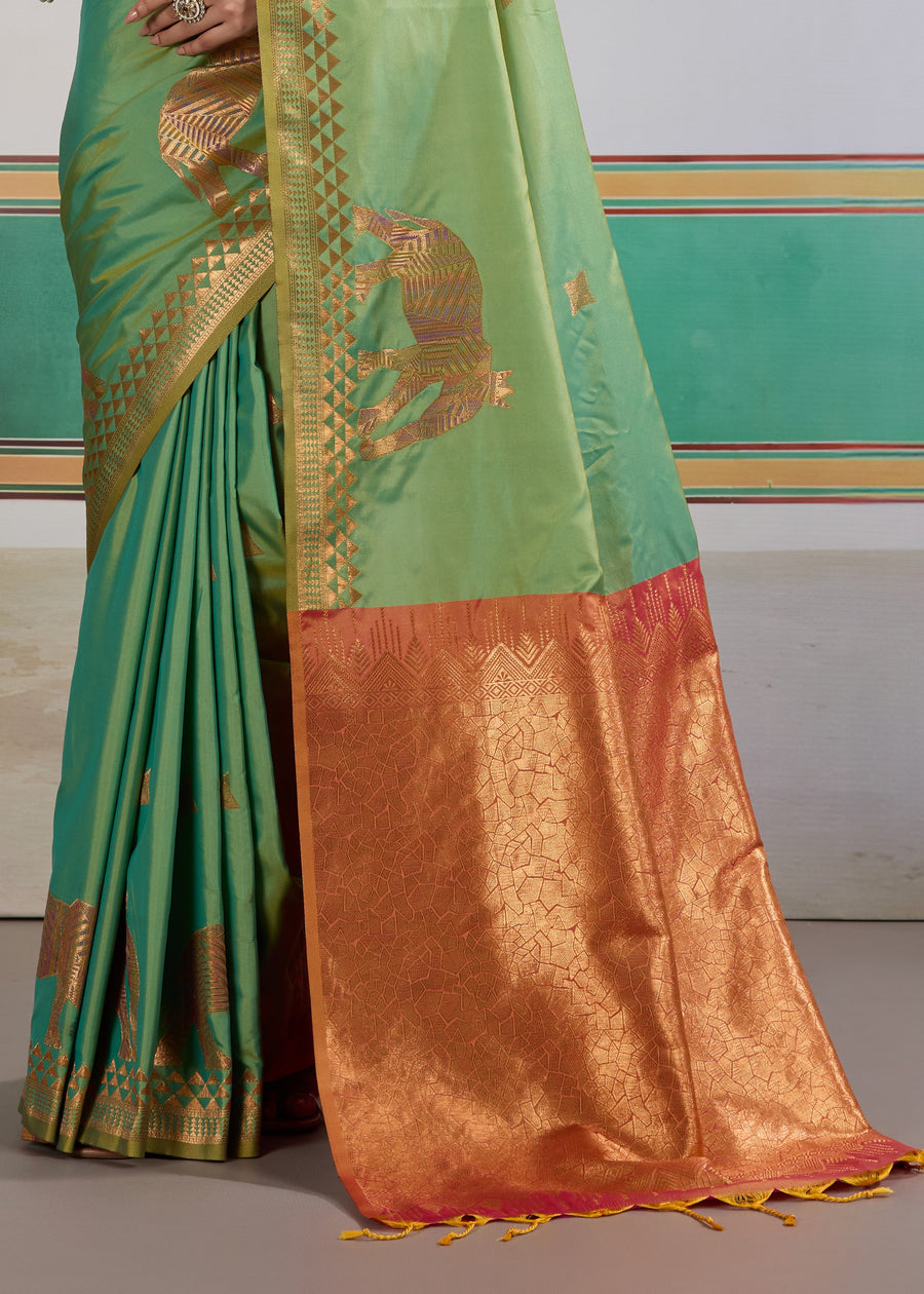 Sea Green Pure Soft Silk Handloom Saree Panetar Saree Anant Tex Exports Pvt.Ltd..