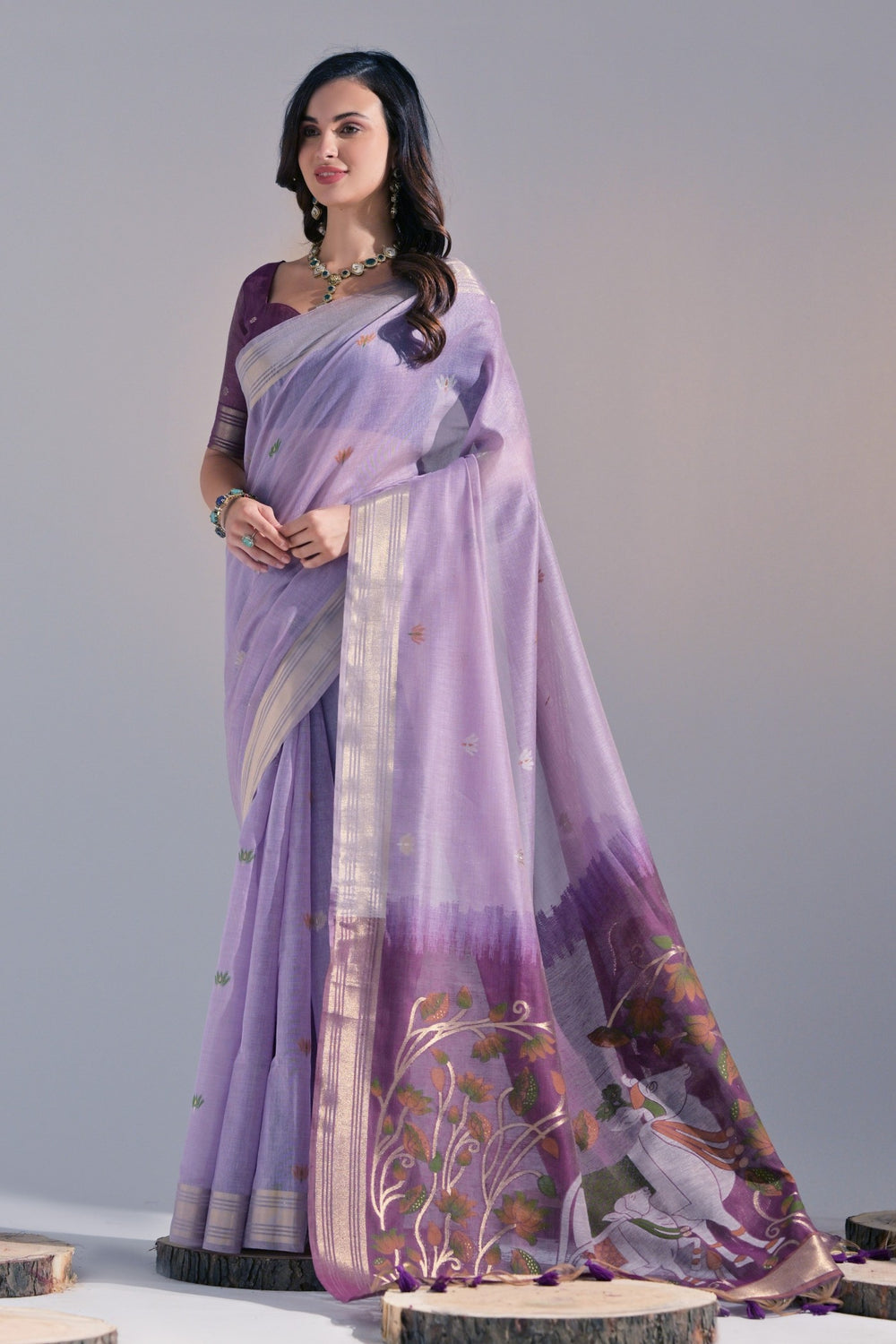 Blossom Purple Soft Muga Cotton Saree Munga Cotton Saree Anant Tex Exports Pvt.Ltd..