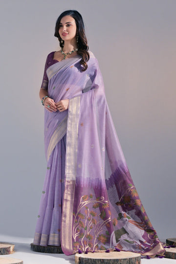 Blossom Purple Soft Muga Cotton Saree
