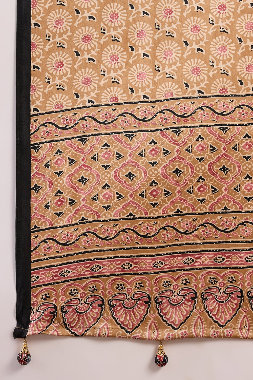 Ebony Black Pure Soft Modal Satin Ajrakh Print Satin Saree