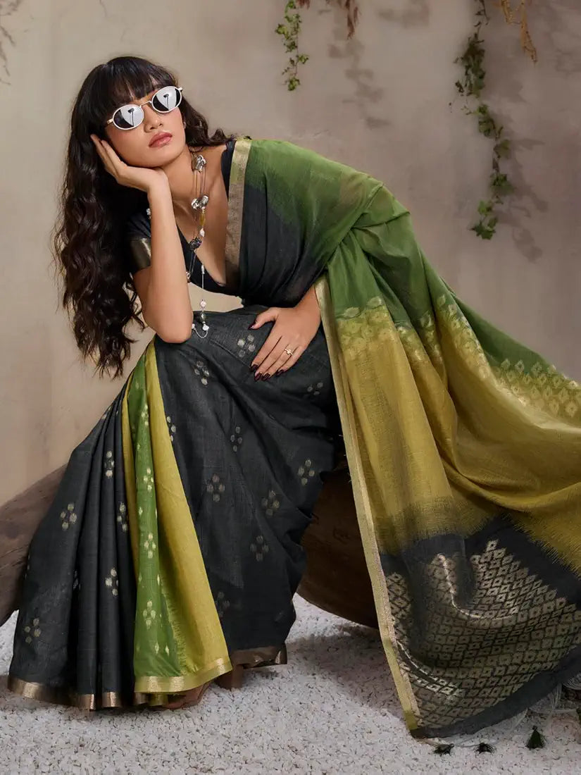 Green Pure Soft Scarlet Cotton Handloom Viscose Cotton Saree 
