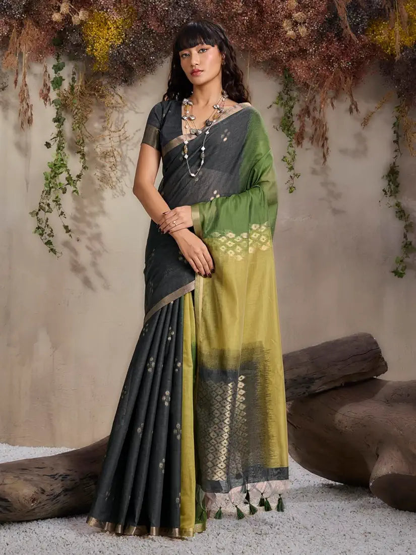 Green Pure Soft Scarlet Cotton Handloom Viscose Cotton Saree 