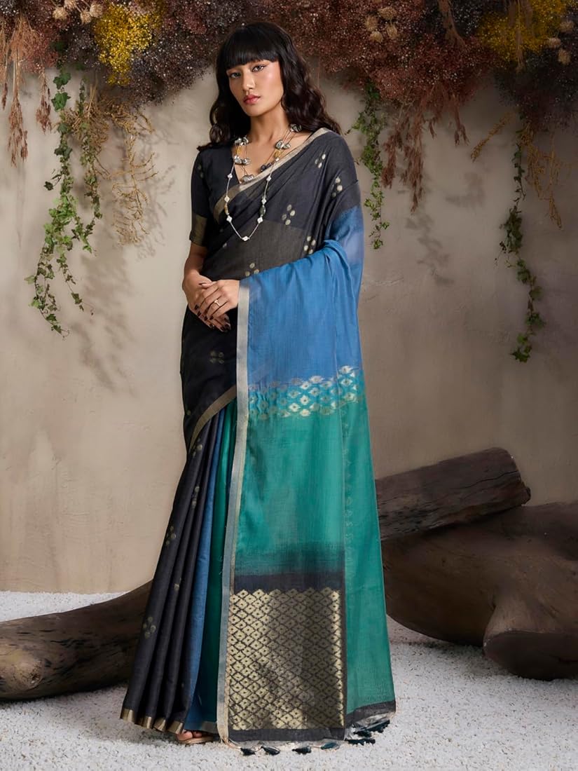Light Blue Pure Soft Scarlet Cotton Handloom Viscose Cotton Saree 