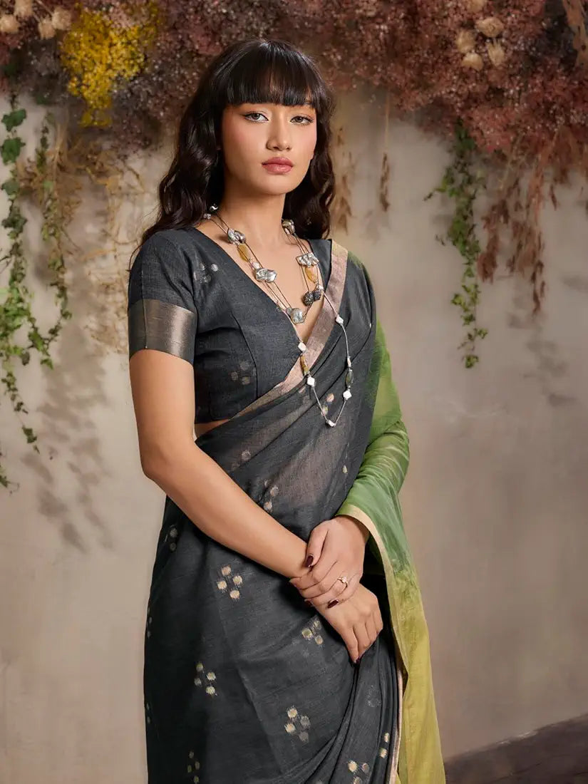 Green Pure Soft Scarlet Cotton Handloom Viscose Cotton Saree 