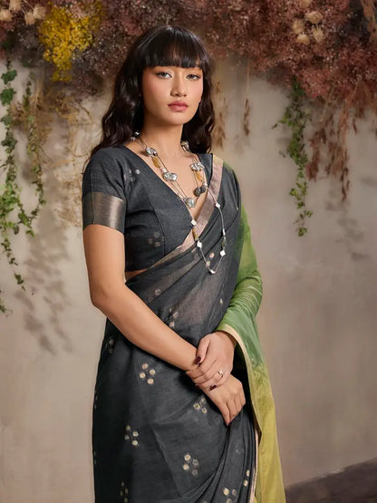 Green Pure Soft Scarlet Cotton Handloom Viscose Cotton Saree 