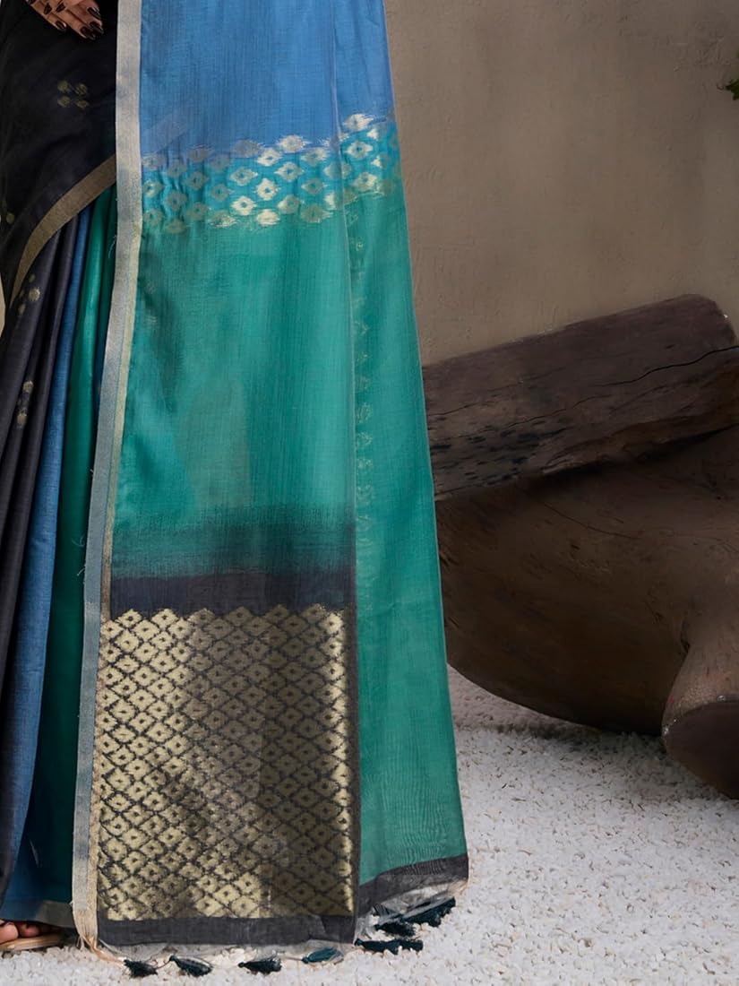 Light Blue Pure Soft Scarlet Cotton Handloom Viscose Cotton Saree 