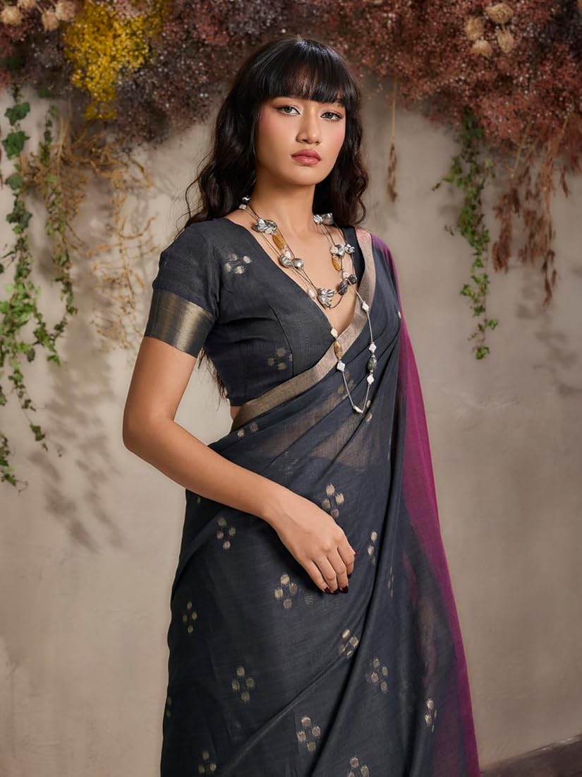 Magenta Pure Soft Scarlet Cotton Handloom Viscose Cotton Saree 