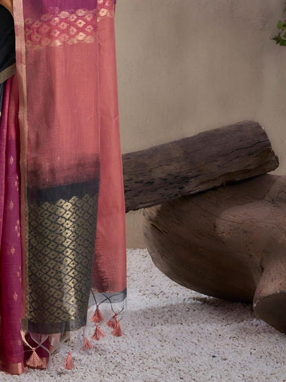 Magenta Pure Soft Scarlet Cotton Handloom Viscose Cotton Saree 
