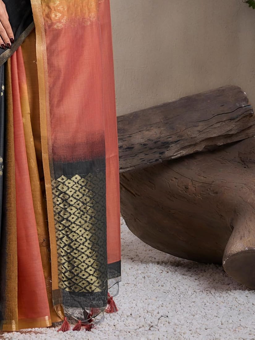 Rust Pure Soft Scarlet Cotton Handloom Viscose Cotton Saree 