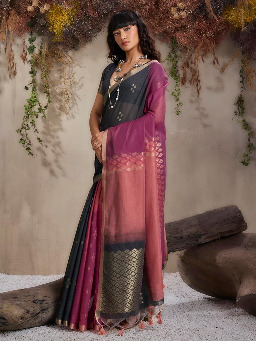 Magenta Pure Soft Scarlet Cotton Handloom Viscose Cotton Saree 