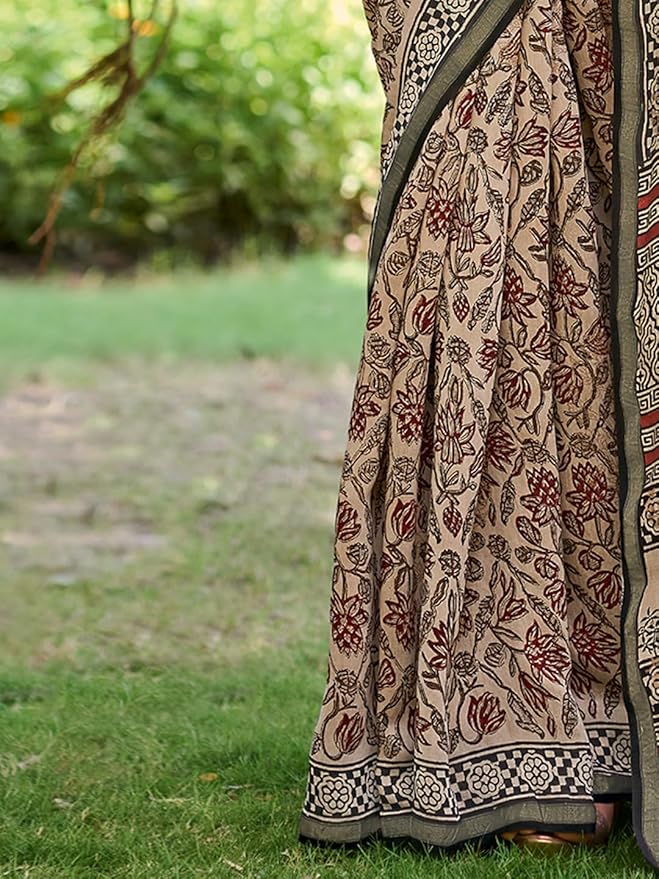 Mulmul Cotton Handblock Print Saree